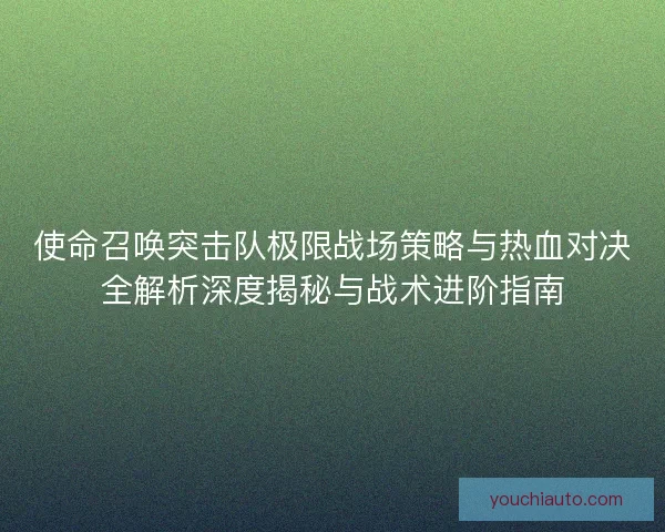 使命召唤突击队极限战场策略与热血对决全解析深度揭秘与战术进阶指南